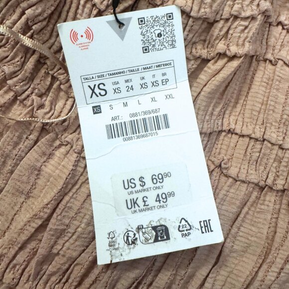 ZARA Tan Crinkle Maxi Dress – Adjustable Straps, NWT (Size XS) - Picture 4 of 4